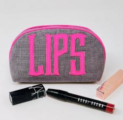 Small round Zip in Nautral Textured Linen with Hot pink Trim and Applique Small round Zip in Nautral Textured Linen with Hot pink Trim and Applique NULL