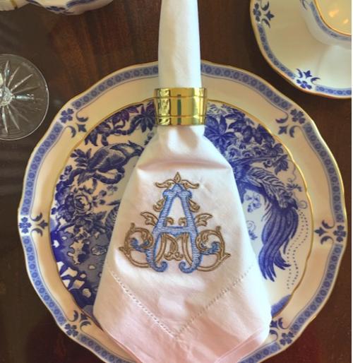 Monogrammed Linen Dinner Napkins Set of Four 20" by 20"  Home & Garden > Linens & Bedding > Table Linens > Cloth Napkins