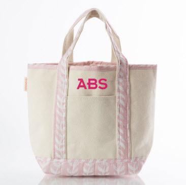 Monogrammed Block Print Handy Open Tote Powder Pink -SHIPS SEPT  Luggage & Bags > Shopping Totes