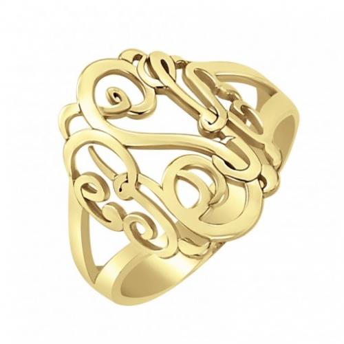 Monogrammed Ring Classic Style Silver and Solid Gold 18mm  Apparel & Accessories > Jewelry > Rings